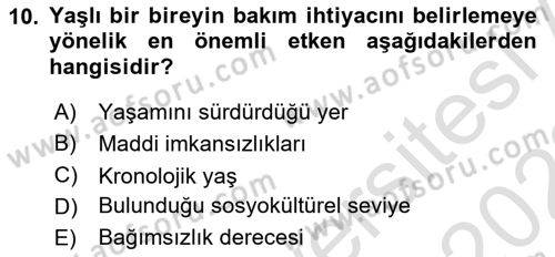 Temel Bakım Hizmetleri Dersi 2021 - 2022 Yılı Yaz Okulu Sınav Soruları 10. Soru
