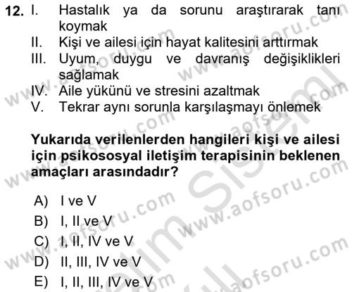 Temel Bakım Hizmetleri Dersi 2021 - 2022 Yılı Yaz Okulu Sınav Soruları 12. Soru