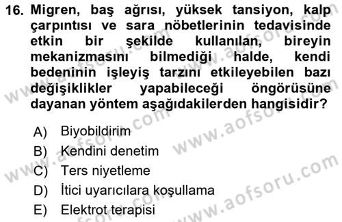 Temel Bakım Hizmetleri Dersi 2021 - 2022 Yılı Yaz Okulu Sınav Soruları 16. Soru