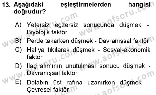 Temel Bakım Hizmetleri Dersi 2023 - 2024 Yılı (Vize) Ara Sınav Soruları 13. Soru
