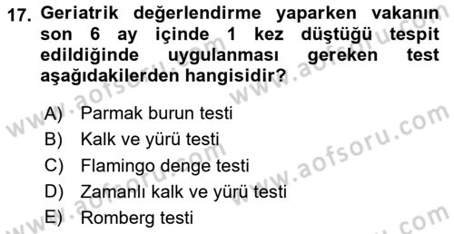 Temel Bakım Hizmetleri Dersi 2023 - 2024 Yılı (Vize) Ara Sınav Soruları 17. Soru