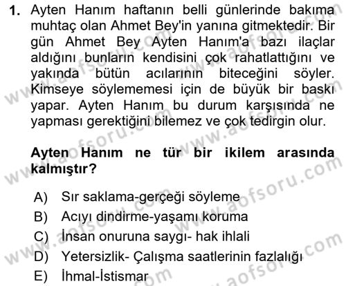 Temel Bakım Hizmetleri Dersi 2023 - 2024 Yılı (Final) Dönem Sonu Sınav Soruları 1. Soru