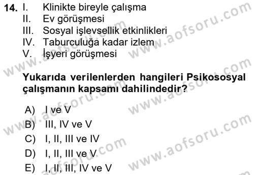 Temel Bakım Hizmetleri Dersi 2023 - 2024 Yılı (Final) Dönem Sonu Sınav Soruları 14. Soru