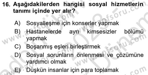 Temel Bakım Hizmetleri Dersi 2023 - 2024 Yılı (Final) Dönem Sonu Sınav Soruları 16. Soru