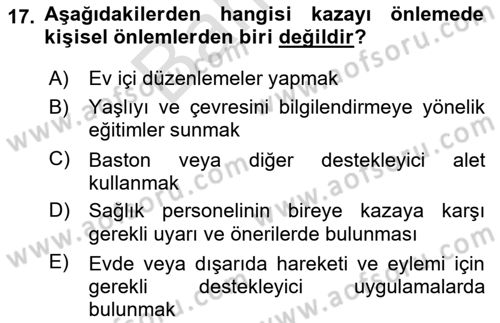 Temel Bakım Hizmetleri Dersi 2023 - 2024 Yılı (Final) Dönem Sonu Sınav Soruları 17. Soru