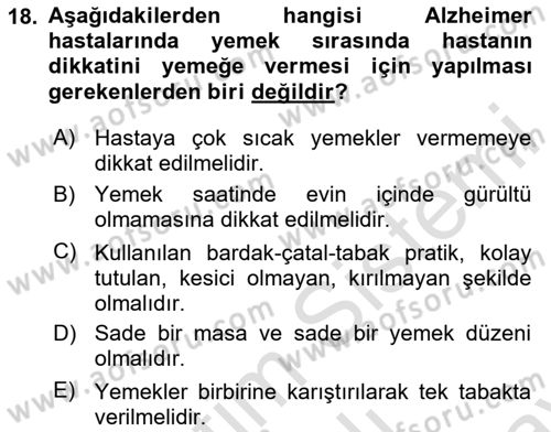 Temel Bakım Hizmetleri Dersi 2023 - 2024 Yılı (Final) Dönem Sonu Sınav Soruları 18. Soru