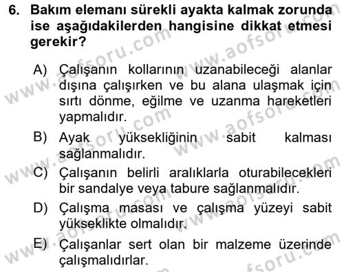 Temel Bakım Hizmetleri Dersi 2023 - 2024 Yılı (Final) Dönem Sonu Sınav Soruları 6. Soru