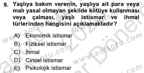 Temel Bakım Hizmetleri Dersi 2023 - 2024 Yılı (Final) Dönem Sonu Sınav Soruları 9. Soru