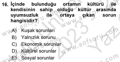 Temel Bakım Hizmetleri Dersi 2023 - 2024 Yılı Yaz Okulu Sınav Soruları 16. Soru