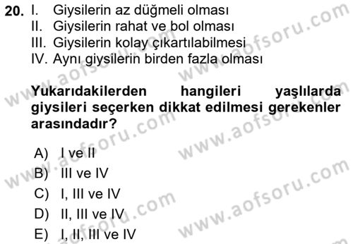 Temel Bakım Hizmetleri Dersi 2023 - 2024 Yılı Yaz Okulu Sınav Soruları 20. Soru