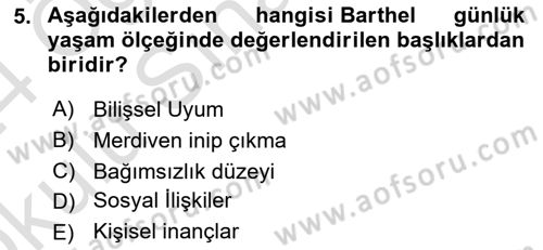 Temel Bakım Hizmetleri Dersi 2023 - 2024 Yılı Yaz Okulu Sınav Soruları 5. Soru