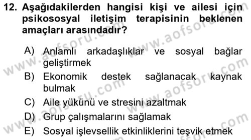 Temel Bakım Hizmetleri Dersi 2024 - 2025 Yılı (Final) Dönem Sonu Sınav Soruları 12. Soru