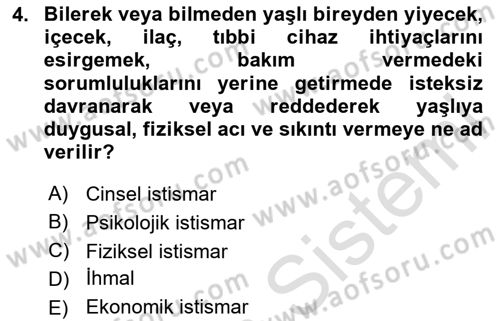 Temel Bakım Hizmetleri Dersi 2024 - 2025 Yılı (Final) Dönem Sonu Sınav Soruları 4. Soru