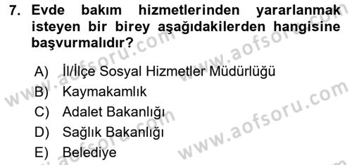 Temel Bakım Hizmetleri Dersi 2024 - 2025 Yılı (Final) Dönem Sonu Sınav Soruları 7. Soru