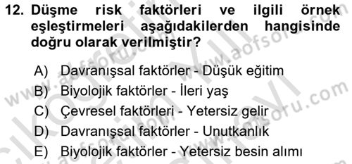 Temel Bakım Hizmetleri Dersi 2025 - 2026 Yılı (Vize) Ara Sınav Soruları 12. Soru