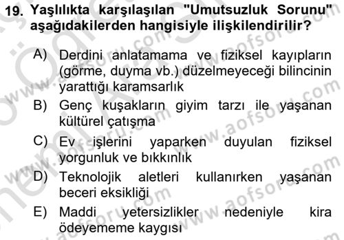 Temel Bakım Hizmetleri Dersi 2025 - 2026 Yılı (Vize) Ara Sınav Soruları 19. Soru