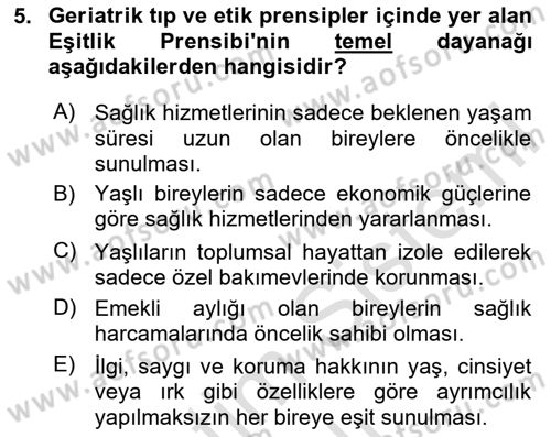 Temel Bakım Hizmetleri Dersi 2025 - 2026 Yılı (Vize) Ara Sınav Soruları 5. Soru