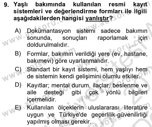Temel Bakım Hizmetleri Dersi 2025 - 2026 Yılı (Vize) Ara Sınav Soruları 9. Soru