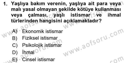 Temel Bakım Hizmetleri Dersi 2025 - 2026 Yılı (Final) Dönem Sonu Sınav Soruları 1. Soru