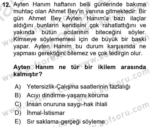 Temel Bakım Hizmetleri Dersi 2025 - 2026 Yılı (Final) Dönem Sonu Sınav Soruları 12. Soru