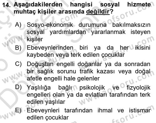 Temel Bakım Hizmetleri Dersi 2025 - 2026 Yılı (Final) Dönem Sonu Sınav Soruları 14. Soru