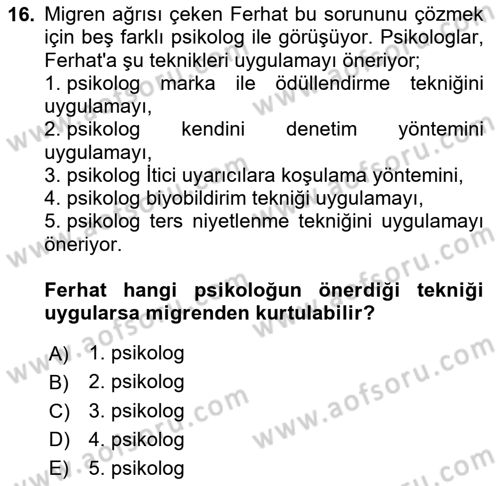 Temel Bakım Hizmetleri Dersi 2025 - 2026 Yılı (Final) Dönem Sonu Sınav Soruları 16. Soru