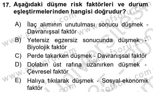 Temel Bakım Hizmetleri Dersi 2025 - 2026 Yılı (Final) Dönem Sonu Sınav Soruları 17. Soru