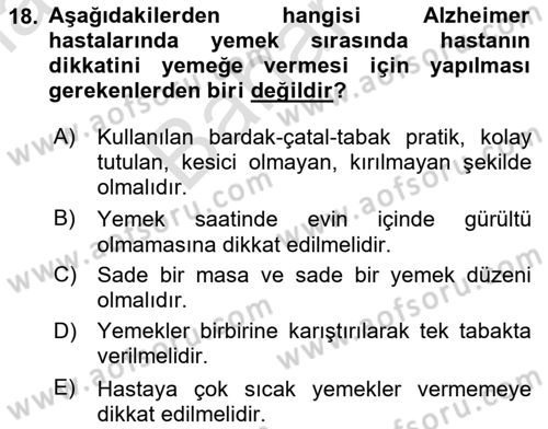 Temel Bakım Hizmetleri Dersi 2025 - 2026 Yılı (Final) Dönem Sonu Sınav Soruları 18. Soru