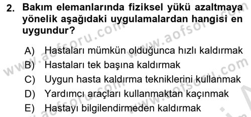 Temel Bakım Hizmetleri Dersi 2025 - 2026 Yılı (Final) Dönem Sonu Sınav Soruları 2. Soru