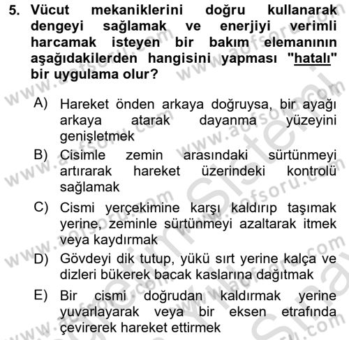 Temel Bakım Hizmetleri Dersi 2025 - 2026 Yılı (Final) Dönem Sonu Sınav Soruları 5. Soru