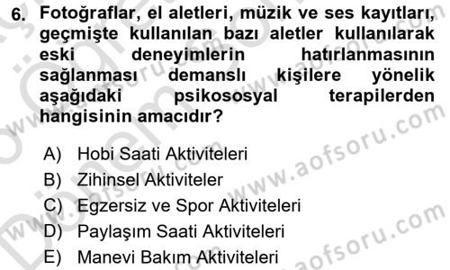 Temel Bakım Hizmetleri Dersi 2025 - 2026 Yılı (Final) Dönem Sonu Sınav Soruları 6. Soru