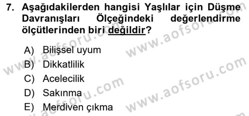 Temel Bakım Hizmetleri Dersi 2025 - 2026 Yılı (Final) Dönem Sonu Sınav Soruları 7. Soru