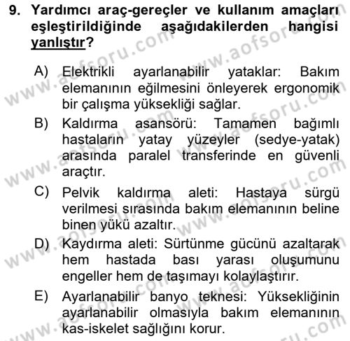 Temel Bakım Hizmetleri Dersi 2025 - 2026 Yılı (Final) Dönem Sonu Sınav Soruları 9. Soru