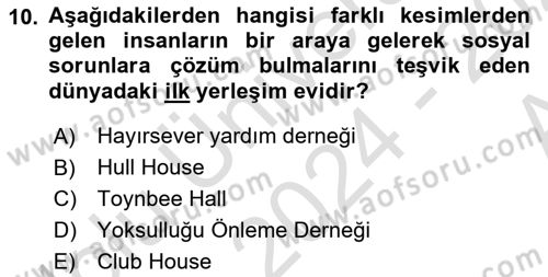 Sosyal Hizmet Mesleğine Giriş Dersi 2024 - 2025 Yılı (Vize) Ara Sınav Soruları 10. Soru