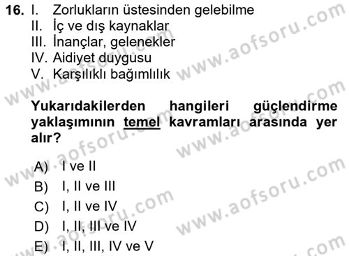 Sosyal Hizmet Mesleğine Giriş Dersi 2024 - 2025 Yılı (Vize) Ara Sınav Soruları 16. Soru