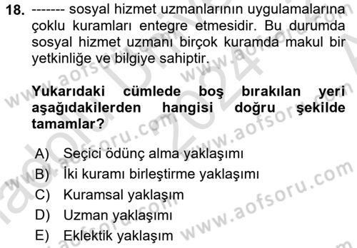 Sosyal Hizmet Mesleğine Giriş Dersi 2024 - 2025 Yılı (Vize) Ara Sınav Soruları 18. Soru