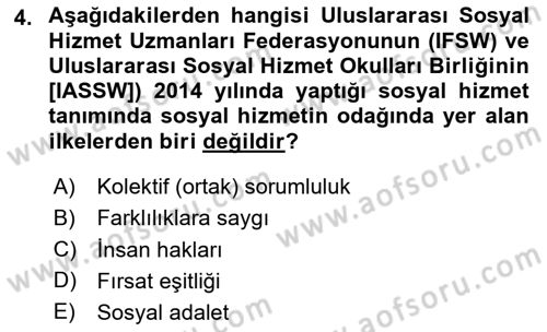 Sosyal Hizmet Mesleğine Giriş Dersi 2024 - 2025 Yılı (Vize) Ara Sınav Soruları 4. Soru