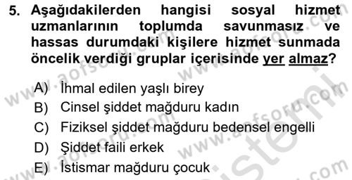 Sosyal Hizmet Mesleğine Giriş Dersi 2024 - 2025 Yılı (Vize) Ara Sınav Soruları 5. Soru