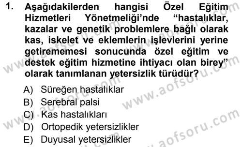 Özel Gereksinimli Bireyler ve Bakım Hizmetleri Dersi 2012 - 2013 Yılı (Vize) Ara Sınav Soruları 1. Soru