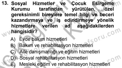 Özel Gereksinimli Bireyler ve Bakım Hizmetleri Dersi 2012 - 2013 Yılı (Vize) Ara Sınav Soruları 13. Soru
