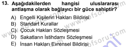 Özel Gereksinimli Bireyler ve Bakım Hizmetleri Dersi 2012 - 2013 Yılı (Final) Dönem Sonu Sınav Soruları 13. Soru