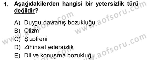 Özel Gereksinimli Bireyler ve Bakım Hizmetleri Dersi 2013 - 2014 Yılı (Vize) Ara Sınav Soruları 1. Soru