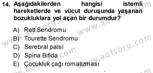Özel Gereksinimli Bireyler ve Bakım Hizmetleri Dersi 2013 - 2014 Yılı (Vize) Ara Sınav Soruları 14. Soru