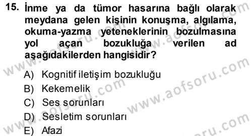 Özel Gereksinimli Bireyler ve Bakım Hizmetleri Dersi 2013 - 2014 Yılı (Vize) Ara Sınav Soruları 15. Soru