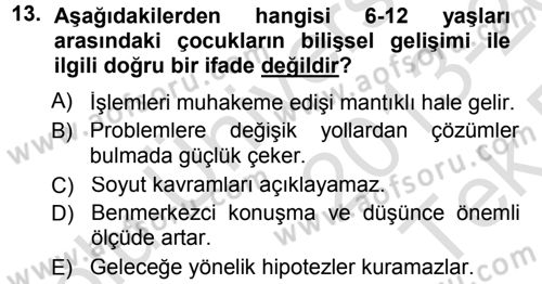 Özel Gereksinimli Bireyler ve Bakım Hizmetleri Dersi 2013 - 2014 Yılı Tek Ders Sınav Soruları 13. Soru