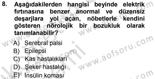 Özel Gereksinimli Bireyler ve Bakım Hizmetleri Dersi 2013 - 2014 Yılı Tek Ders Sınav Soruları 8. Soru