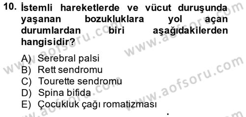 Özel Gereksinimli Bireyler ve Bakım Hizmetleri Dersi 2014 - 2015 Yılı (Vize) Ara Sınav Soruları 10. Soru