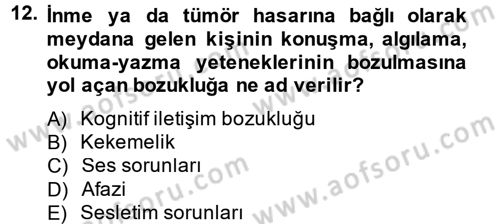 Özel Gereksinimli Bireyler ve Bakım Hizmetleri Dersi 2014 - 2015 Yılı (Vize) Ara Sınav Soruları 12. Soru