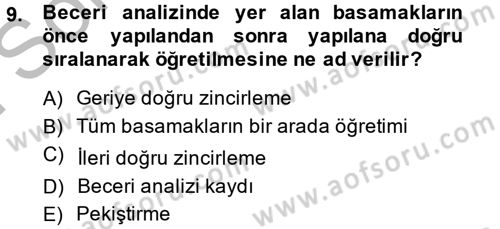 Özel Gereksinimli Bireyler ve Bakım Hizmetleri Dersi 2014 - 2015 Yılı (Final) Dönem Sonu Sınav Soruları 9. Soru