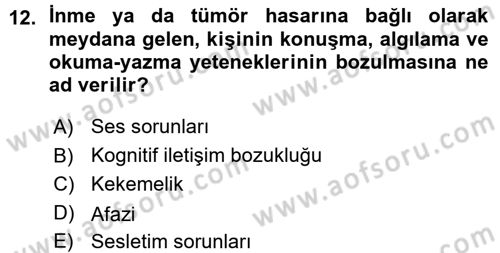 Özel Gereksinimli Bireyler ve Bakım Hizmetleri Dersi 2015 - 2016 Yılı (Vize) Ara Sınav Soruları 12. Soru